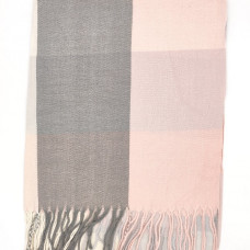 Луксозен дамски шал в сиво и розово на квадрати