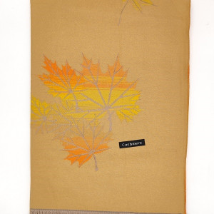 Кашмирен дамски шал в бежово с листа двулицев