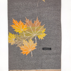 Луксозен дамски шал в сиво с листа-Кашмир