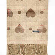 Бежов кашмирен шал със сърца и ресни