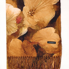 Стилен кашмирен шал с големи цветя в кафяво и бежово Стилен кашмирен шал с големи цветя в кафяво и бежово