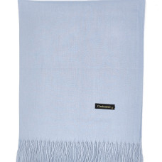 Дамски кашмирен шал с ресни в светло синьо