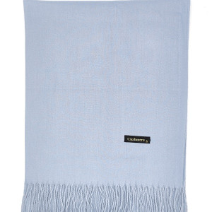 Дамски кашмирен шал с ресни в светло синьо Дамски кашмирен шал с ресни в светло синьо