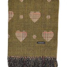 Дамски кашмирен шал в зелено със сърца и ресни