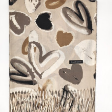 Елегантен дамски кашмирен шал в бежово на сърца с дълги ресни