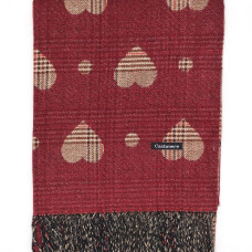 Кашмирен шал в бордо със сърца и ресни