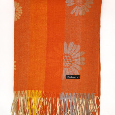 Кашмирен шал в оранжево с цветя и дълги ресни Кашмирен шал в оранжево с цветя и дълги ресни