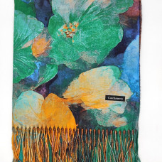 Луксозен дамски шал с цветя в зелено-Кашмир Луксозен дамски шал с цветя в зелено-Кашмир