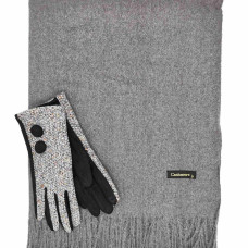 Кашмирен шал и ръкавици с копчета-Зимен комплект в сиво