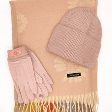 Дамски комплект Кашмирен шал , шапка и ръкавици с ластик в розово Дамски комплект Кашмирен шал , шапка и ръкавици с ластик в розово