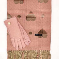 Дамски зимен комплект шал и ръкавици в розово с перлена декорация Дамски зимен комплект шал и ръкавици в розово с перлена декорация