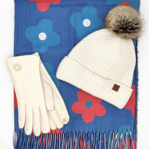 Луксозен дамски комплект-Шапка , шал и ръкавици с копче