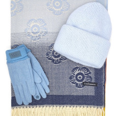 Дамски зимен комплект – кашмирен шал, плетена шапка и ръкавици VOGUE в светлосиньо