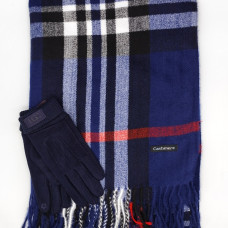 Дамски комплект кашмирен шал Burberry и ръкавици в тъмно синьо