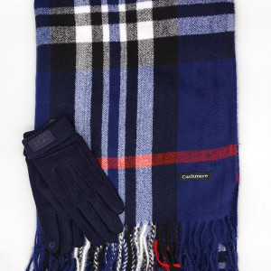 Дамски комплект кашмирен шал Burberry и ръкавици в тъмно синьо