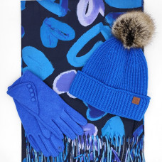 Комплект шапка, шал и ръкавици в турско синьо- оригинален подарък за жена