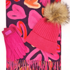 Луксозен подарък за жена – комплект шал, шапка и ръкавици в цикламено Луксозен подарък за жена – комплект шал, шапка и ръкавици в цикламено