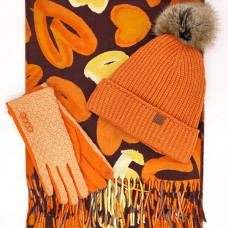 Шапка шал и ръкавици в оранжево-Стилен зимен комплект Шапка шал и ръкавици в оранжево-Стилен зимен комплект