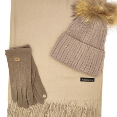 Комплект шал, шапка и ръкавици в бежово – елегантен коледен подарък за жена Комплект шал, шапка и ръкавици в бежово – елегантен коледен подарък за жена