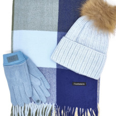 Комплект шапка, шал и ръкавици в синьо – луксозен подарък за жена Комплект шапка, шал и ръкавици в синьо – луксозен подарък за жена