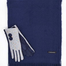 Дамски комплект син кашмирен шал и ръкавици с копчета Дамски комплект син кашмирен шал и ръкавици с копчета