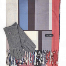 Дамски комплект – цветен кашмирен шал на фигури и сиви ръкавици