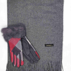 Дамски зимен комплект – кашмирен шал и ръкавици с естествен пух в сиво Дамски зимен комплект – кашмирен шал и ръкавици с естествен пух в сиво