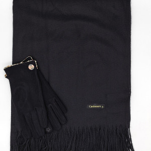 Кашмирен шал и ръкавици в черно-Зимен комплект Кашмирен шал и ръкавици в черно-Зимен комплект