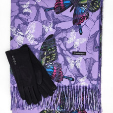 Комплект шал и ръкавици в лилаво и черно-Впечатляващ подарък за жена 
