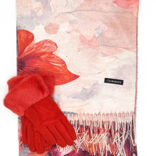 Топъл дамски комплект шал с цвете и ръкавици с естествен пух Топъл дамски комплект шал с цвете и ръкавици с естествен пух