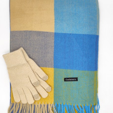 Комплект шал и ръкавици – кашмирен шал и плетени ръкавици в бежово