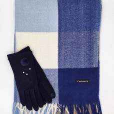 Комплект шал и ръкавици в синьо – Луксозен зимен подарък за жена