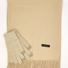 Шал и ръкавици в бежово – Дамски стилен комплект от кашмир и ангора-Подарък за жена 