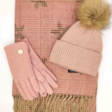 Шапка шал и ръкавици в розово-Дамски комплект за зимата