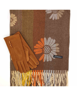 Кашмирен шал и ръкавици в кафяво-Зимен дамски кмплект Кашмирен шал и ръкавици в кафяво-Зимен дамски кмплект