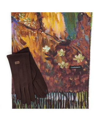 Луксозен кашмирен шал и ръкавици в кафяво-Дамски зимен комплект Луксозен кашмирен шал и ръкавици в кафяво-Дамски зимен комплект