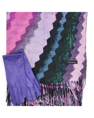 Кашмирен шал и ръкавици в лилаво-Зимен дамски комплект Кашмирен шал и ръкавици в лилаво-Зимен дамски комплект