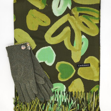 Елегантни ръкавици и шал на сърце в зелено-Зимен комплект