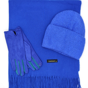 Дамски зимен комплект в турско синьо-Шал шапка и ръкавици Дамски зимен комплект в турско синьо-Шал шапка и ръкавици