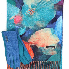 Шал и ръкавици в синьо и зелено – Луксозен подарък за жена Шал и ръкавици в синьо и зелено – Луксозен подарък за жена