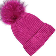 Дамска зимна шапка с пух о естествен косъм и подгъв-Цикламена Дамска зимна шапка с пух о естествен косъм и подгъв-Цикламена