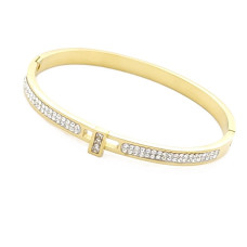 Луксозна дамска гривна от медицинска стомана в златисто с кристали Луксозна дамска гривна от медицинска стомана в златисто с кристали