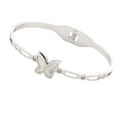 Стилна дамска гривна от медицинска стомана с пеперуда и кристали, твърда тип бенгъл
