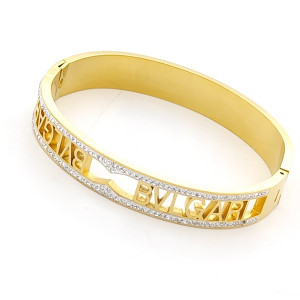 Елегантна дамска гривна от медицинска стомана в златист цвят с кристали