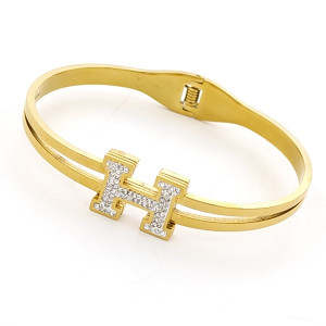 Луксозна дамска гривна от медицинска стомана с буква и кристали