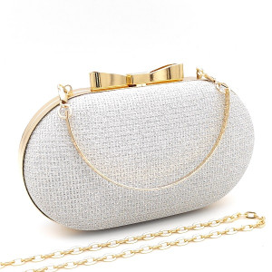 Официална чанта сребриста с брокат и златиста панделка