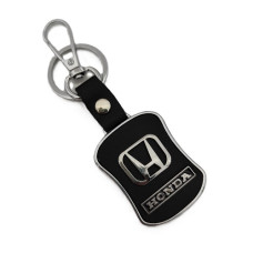 Ключодържател за кола Honda от естествена кожа и стомана – Черен