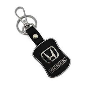 Ключодържател за кола Honda от естествена кожа и стомана – Черен