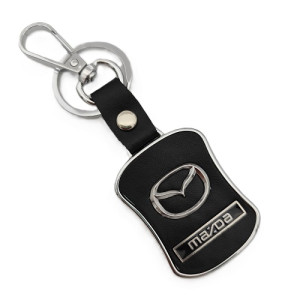 Ключодържател за кола Mazda от естествена кожа и стомана – Черен