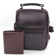 Подарък за мъж – комплект чанта и портфейл от естествена кожа в кафяво